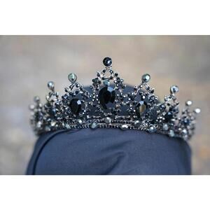 Small Tiered Black Crystal Tiara Bridal Goth Crown Birthday Wedding Gift Diadem
